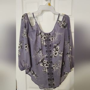 Purple floral off the shoulder long sleeve blouse